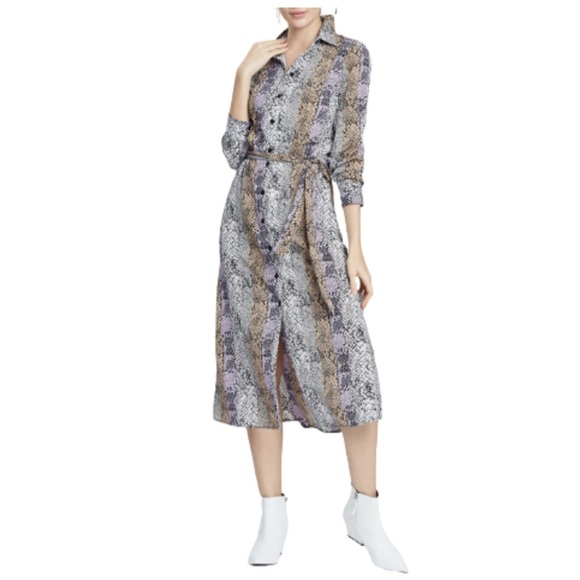 Miss Selfridge Snake Print Midi Dress In‎ Lilac Size 4 Preppy Feminine Flowy - Picture 2 of 16